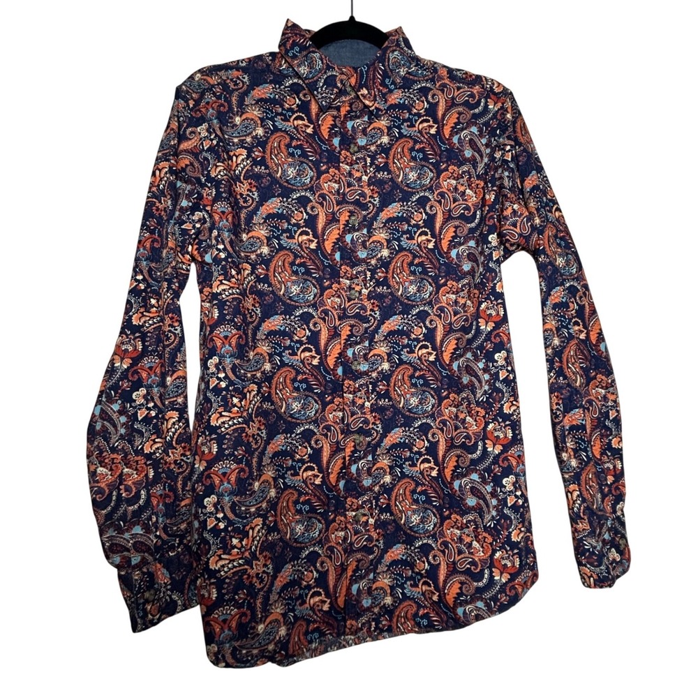 Cremieux Premium Denim Mens M Americana Western Paisley Retro Button Down Cotton